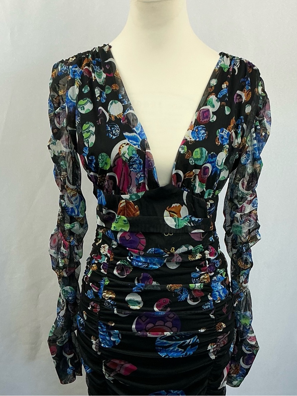 Desigual x Christian Lacroix Confetti Ruched Mesh Mini Dress L